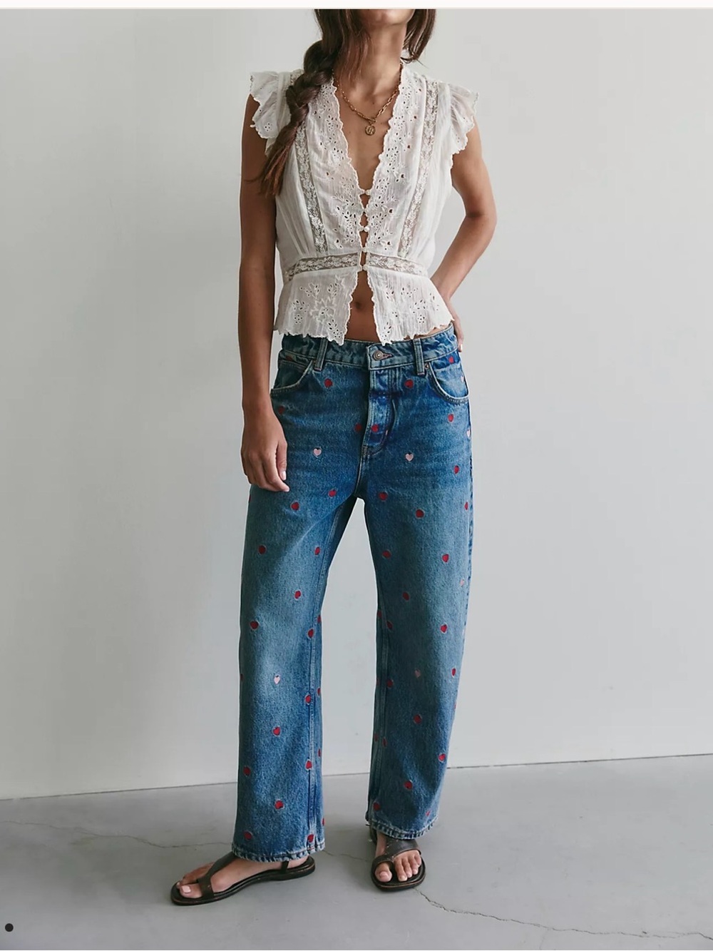 Embroidered Deep Trance Heart Free People Jeans